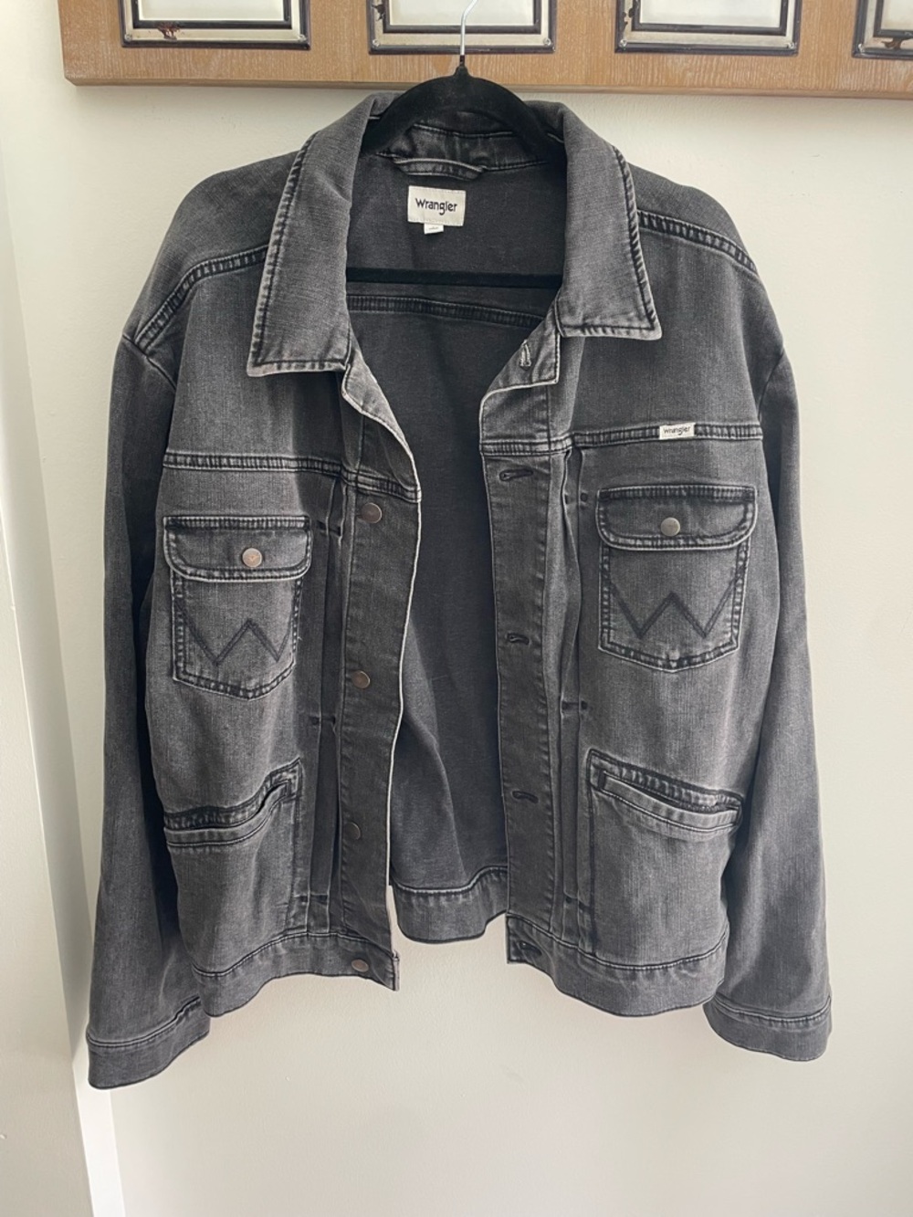 Wrangler Dark Gray Denim Jacket with White Label